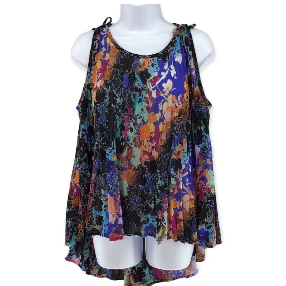 Nicole By Nicole Miller Top Womens Small Pleated Hi Lo Sleeveless Multicolor